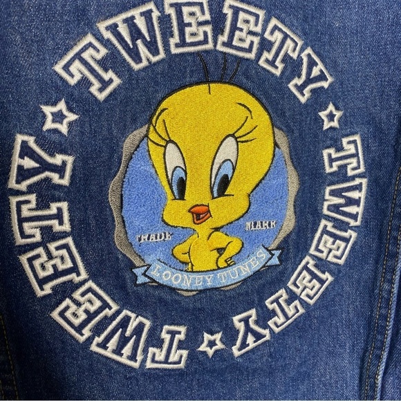Y2K Looney tunes Tweety denim embroidered jacket size S - Picture 6 of 10